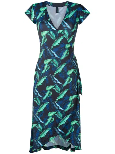 Lygia & Nanny Falcão Leaf-print Wrap Dress In Blue