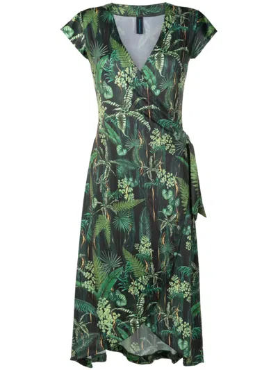 Lygia & Nanny Falcão Leaf-print Wrap Dress In Green