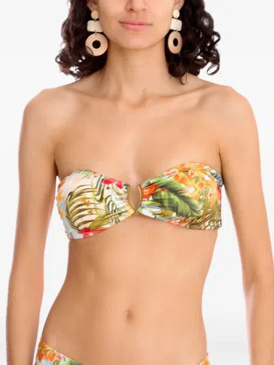 Lygia & Nanny Floral-print Bandeau Bikini Top In White