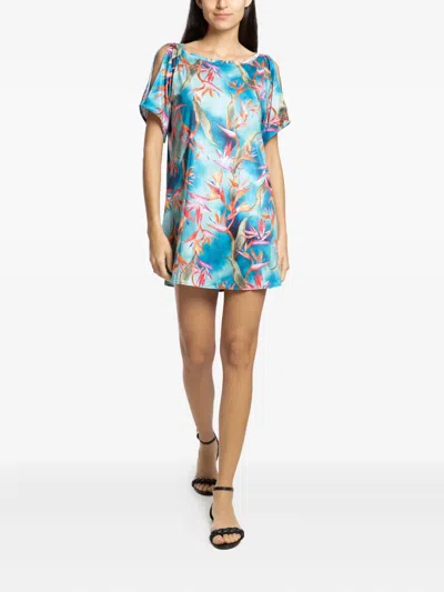 Lygia & Nanny Floral-print Boat-neck Mini Dress In Blue