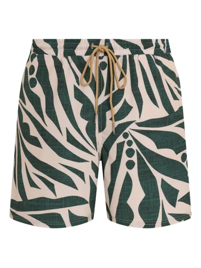 Lygia & Nanny Gil Patterned Drawstring-detailed Swim Shorts In Green