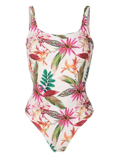 Lygia & Nanny Hapuna Floral-print Swimsuit In White