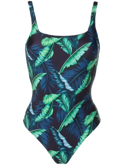 Lygia & Nanny Hapuna Leaf-print Swimsuit In Blue