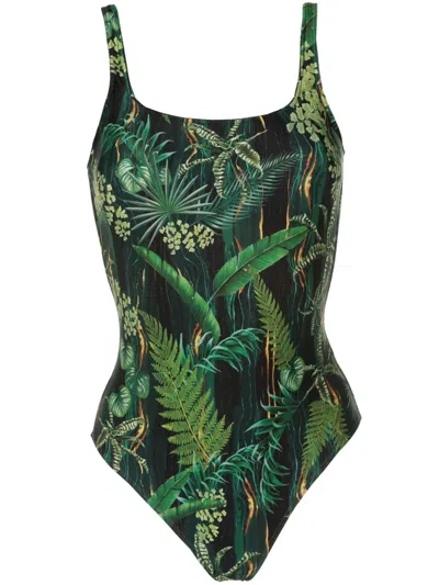 Lygia & Nanny Hapuna Leaf-print Swimsuit In Green