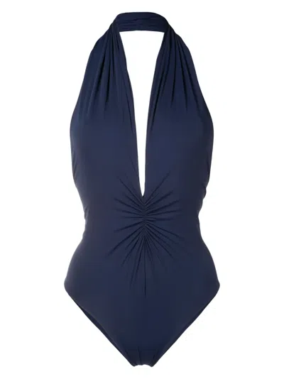 Lygia & Nanny Isatou Fluity Halterneck Swimsuit In Blue