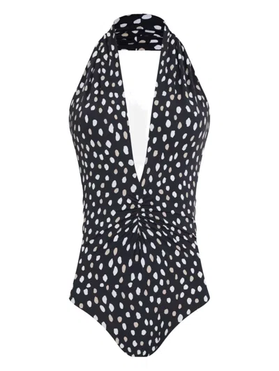 Lygia & Nanny Isatou Polka-dot Halterneck Swimsuit In Black