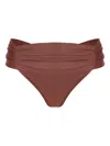 Lygia & Nanny Jasper Ruched High-waisted Bikini Bottoms In Brown