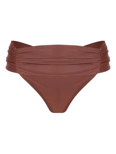 Lygia & Nanny Jasper Ruched High-waisted Bikini Bottoms In Brown