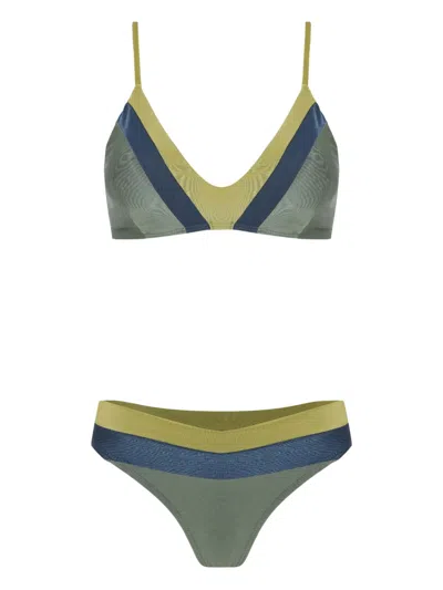 Lygia & Nanny Joaquina Colour-block Triangle Bikini Set In Green