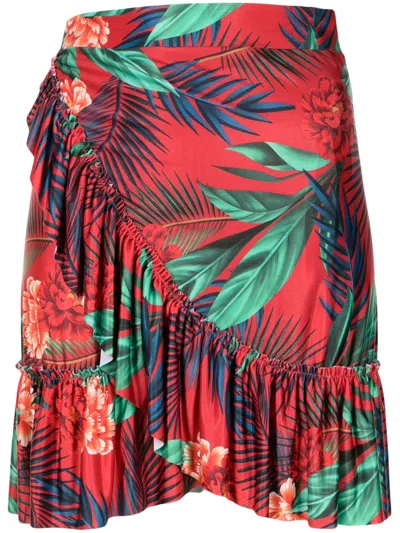 Lygia & Nanny Laurita Botanical-print Wrap Skirt In Red