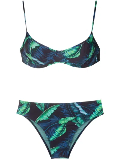 Lygia & Nanny Lilica Leaf-print Bikini In Blue