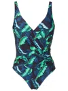 Lygia & Nanny Maisa Draped Leaf-print Swimsuit In Blue