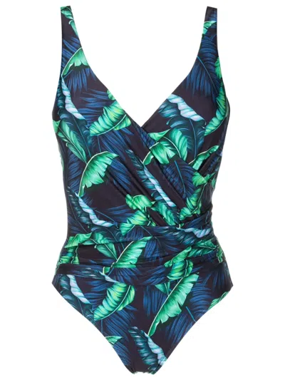 Lygia & Nanny Maisa Draped Leaf-print Swimsuit In Blue