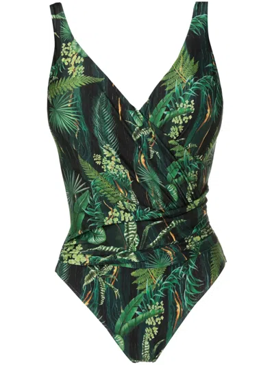 Lygia & Nanny Maisa Draped Leaf-print Swimsuit In Green
