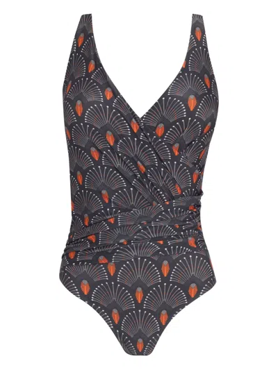Lygia & Nanny Wrapped Print Swimsuit In Gray