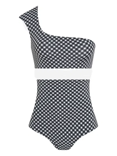 Lygia & Nanny Marjory Asymmetric Check-patterned Bikini Set In Black