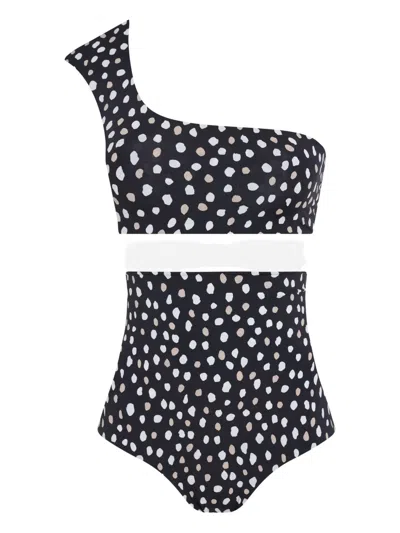 Lygia & Nanny Marjory Asymmetrical Polka-dot Bikini Set In Black