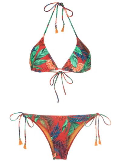 Lygia & Nanny Maya Botanical-print Triangle Bikini In Red