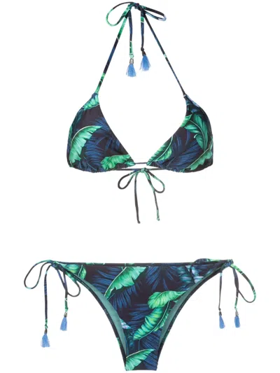 Lygia & Nanny Maya Leaf-print Triangle Bikini In Blue