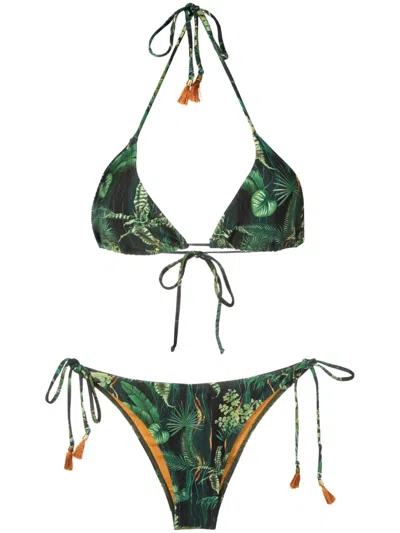 Lygia & Nanny Maya Leaf-print Triangle Bikini In Green