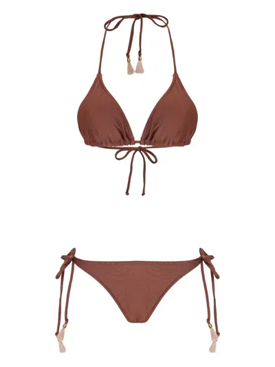 Lygia & Nanny Maya Triangle Tassel Bikini In Brown