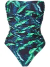 Lygia & Nanny Melissa Ruched Leaf-print Swimsuit In Blue
