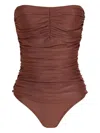 Lygia & Nanny Melissa Ruched Strapless Swimsuit In Brown