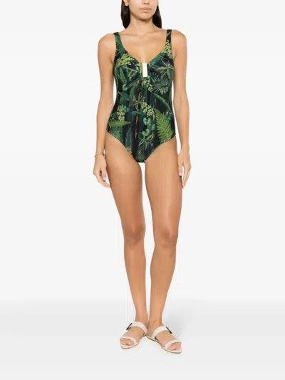 Lygia & Nanny Mirassol Leaf-print Swimsuit In Green