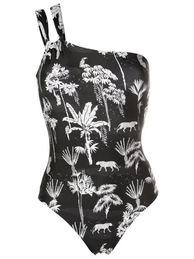Lygia & Nanny Miusha Graphic-print One-shoulder One-piece In Black