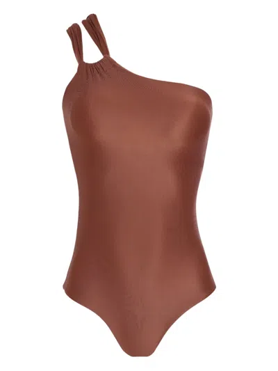 Lygia & Nanny Miusha One-shoulder Swimsuit In Brown