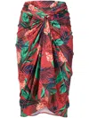 Lygia & Nanny Orixá Botanical-print Wrap Skirt In Red