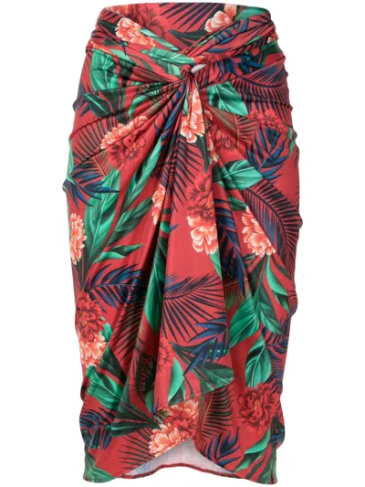 Lygia & Nanny Orixá Botanical-print Wrap Skirt In Red