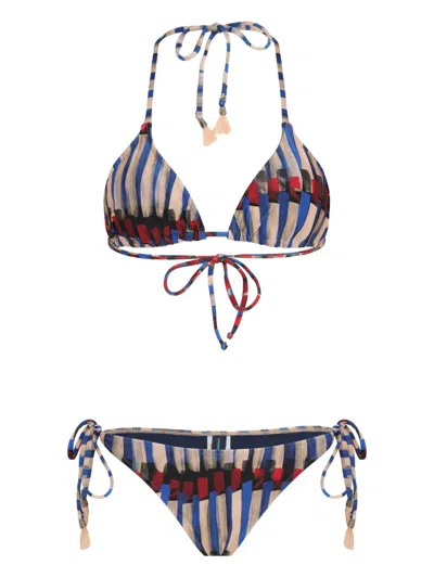 Lygia & Nanny Printed Tie Bikini Set In Blue