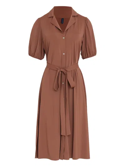 Lygia & Nanny Puff-sleeve Belted Dress In Brown