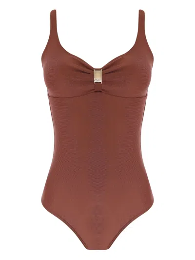 Lygia & Nanny Roberta Clasp-detail Swimsuit In Brown