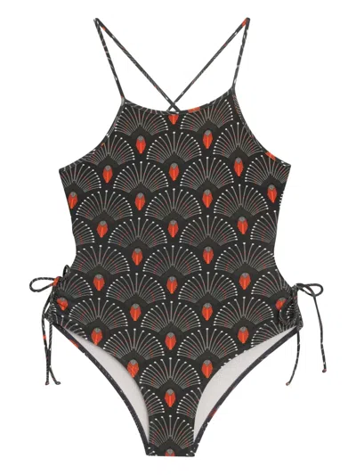Lygia & Nanny Kids' Sally Strappy Patterned Swimsuit In Black