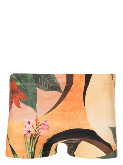 Lygia & Nanny Tijuca Botanical-print Swimming Trunks In Orange