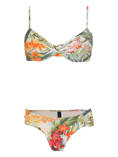 Lygia & Nanny Twist-front Floral-print Bikini In White