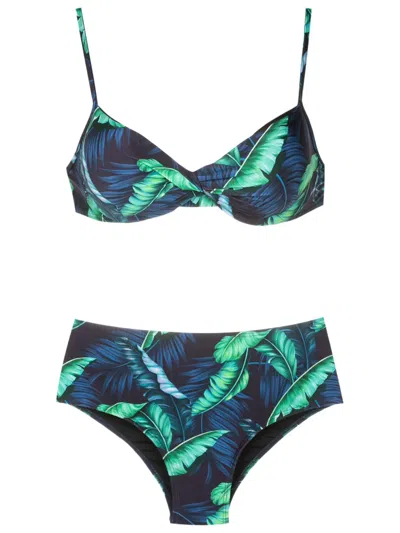 Lygia & Nanny Vitória Twisted Leaf-print Bikini In Blue
