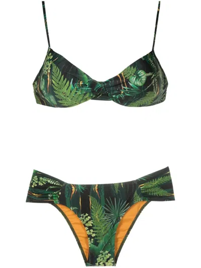Lygia & Nanny Vitória Twisted Leaf-print Bikini In Green