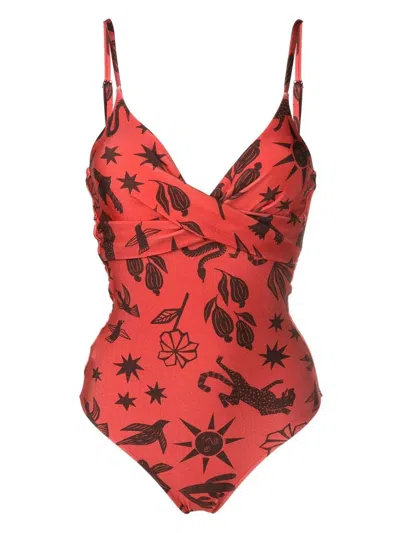 Lygia & Nanny Bianca Twist-detail Printed Swimsuit In Brown