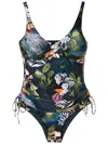 Lygia & Nanny Bruma-print Ruched Swimsuit In Blue