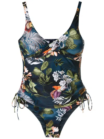 Lygia & Nanny Bruma-print Ruched Swimsuit In Blue