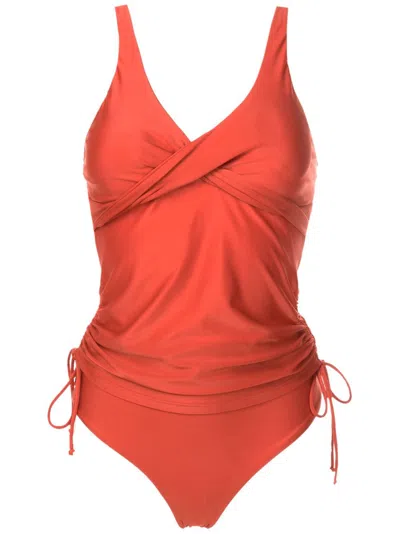 Lygia & Nanny Bruma Twisted Ruched Tankini In Orange