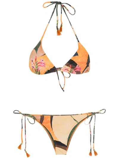 Lygia & Nanny Floral-print Halterneck Bikini In Gelb