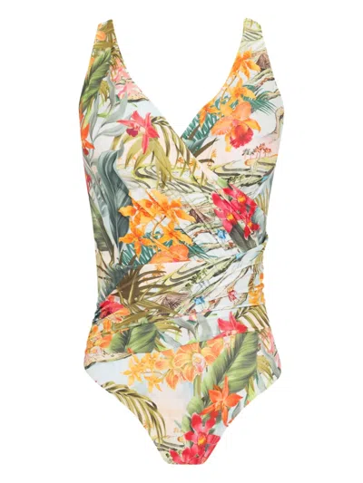 Lygia & Nanny Floral Print Wrap Swimsuit In Green