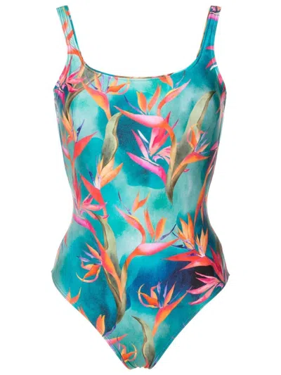 Lygia & Nanny Floral-print U-neck Swimsuit In Blue
