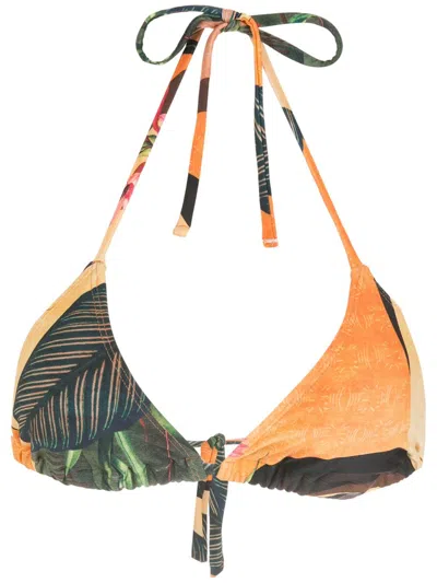 Lygia & Nanny Iasmim Leaf-print Bikini Top In 黄色