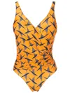 Lygia & Nanny Maísa Draped Swimsuit In Orange