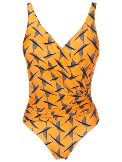 Lygia & Nanny Maísa Draped Swimsuit In Orange